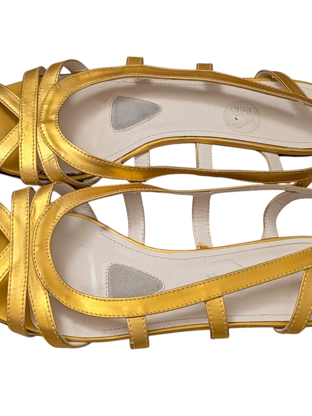 Jil Sander Gold Metallic Strappy Sandals Open Toe Designer Shoes Size 7 1/2